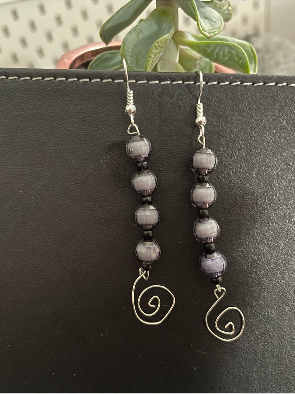 Handmade Gray Beaded Spiral Drop Earrings - Women Jewelry
